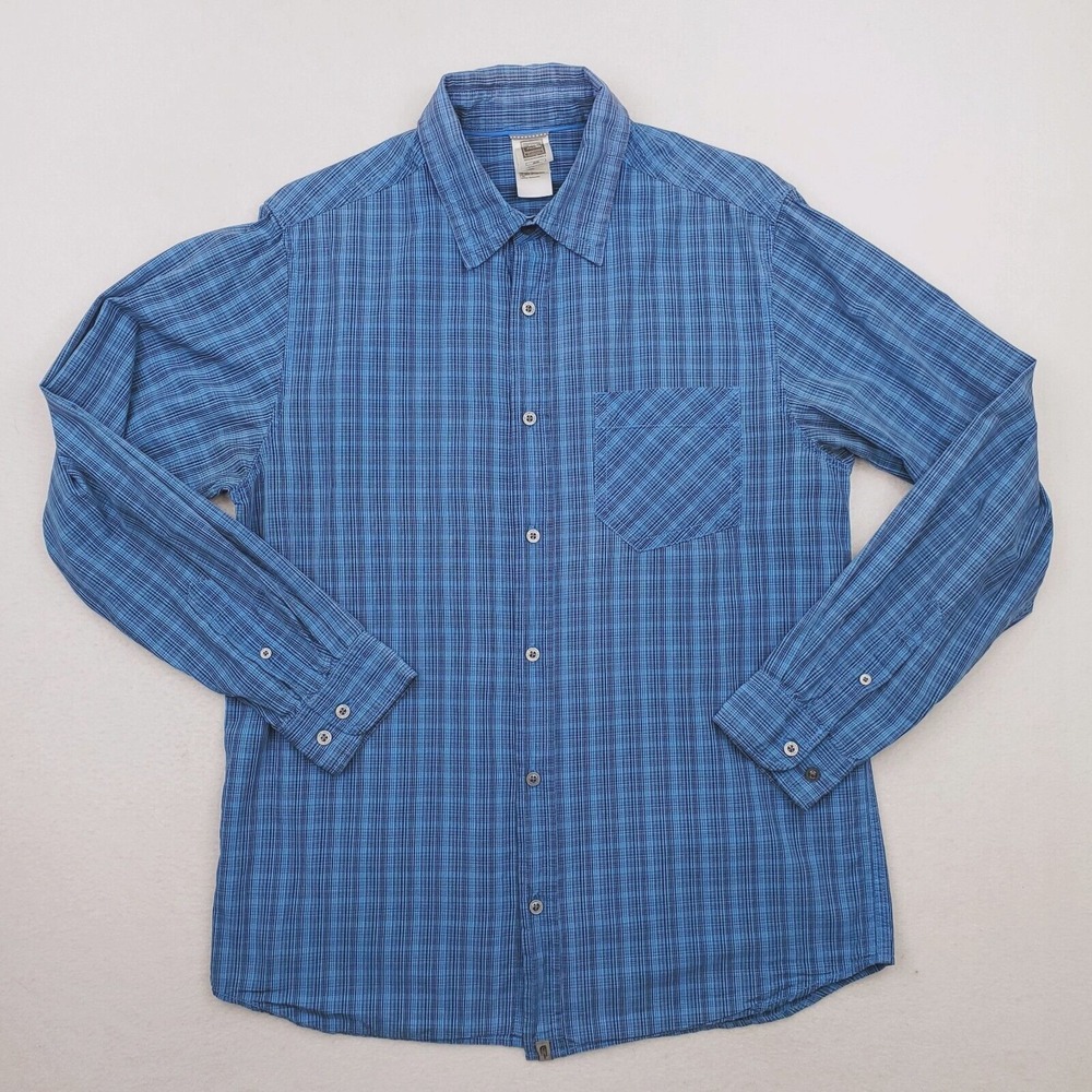 North Face Shirt Mens Medium Blue Black Plaid Long Sleeve Button Up Pocket